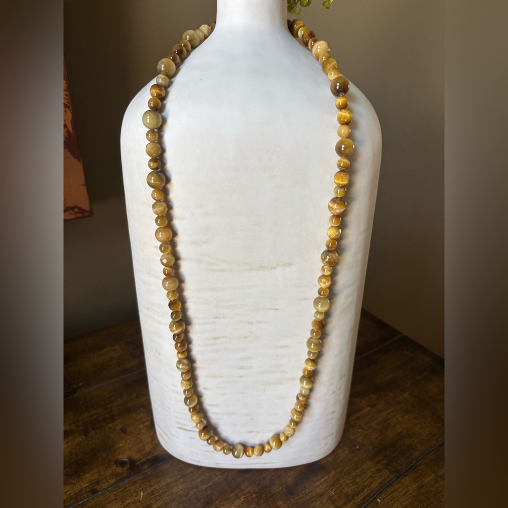 Jay King DTR Tiger’s Eye Long Necklace 35”+ Golden Brown Gemstone Sterling 925
